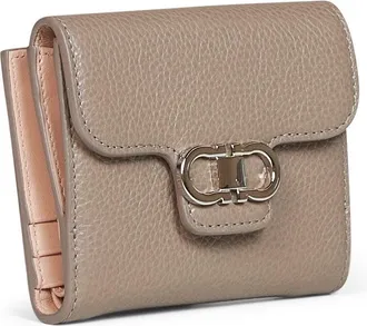 Ferragamo Womens Compact Wallet Gancini Calfskin Grey Calf Leather & Purses