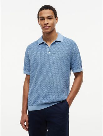 Tommy Hilfiger Mens Relaxed Fit Garment-Dyed Sweater Polo - Brisk Blue - M