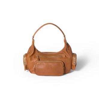 Miu Miu Pocket Nappa Leather Bag, Woman, Caramel