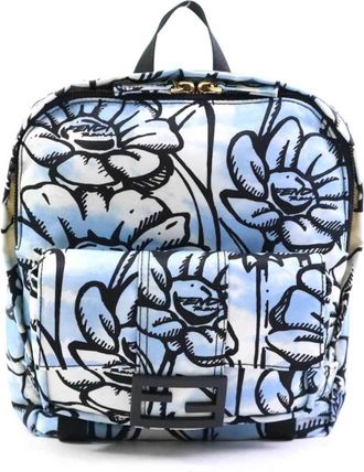 Fendi Black Blue White Nylon Backpack (Pre-Owned)