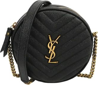 Saint Laurent Pre-owned Cross Body Bags, female, Black, Size: ONE SIZE Pre-owned Round Leather Shoulder Bag
