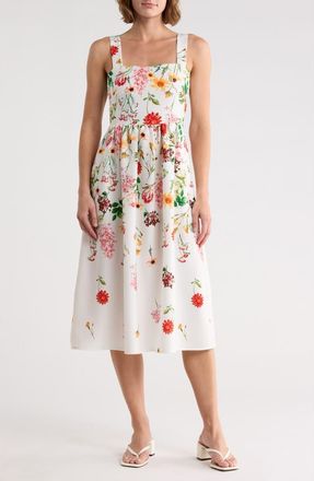 Eliza J Floral Square Neck Midi Sundress in Ivory Mult at Nordstrom Rack, Size 12