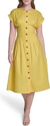 Calvin Klein Pintuck Fit and Flare Shirtdress in Daffodil at Nordstrom Rack, Size 10