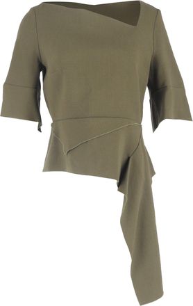 Roland Mouret Asymmetric Peplum Top in Olive Wool