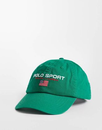 Polo Ralph Lauren Sports Capsule - Cappello con visiera verde con logo a bandiera-Nero