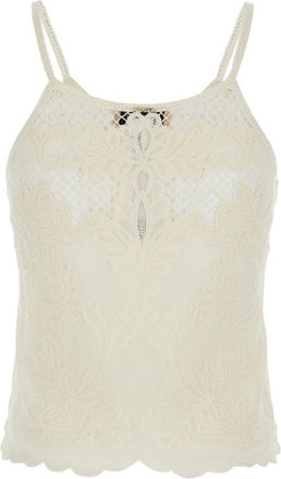 Twinset Womens Round Neck Lace Top White Cotton Tops