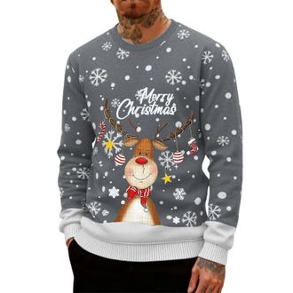 Generic Ugly Christmas Jumpers for Men Crew Neck with Long Sleeves, Warm Cosy Xmas Jumper Funny Christmas Sweater Men Novelty Graphic Reindeer Snowflakes Knit