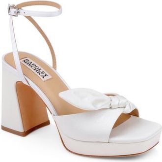 Badgley Mischka Yuki Ankle Strap Platform Sandal in White Crepe at Nordstrom, Size 8.5