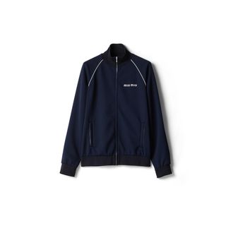 Miu Miu Technical Jersey Blouson Jacket, Woman, Navy, Size 36