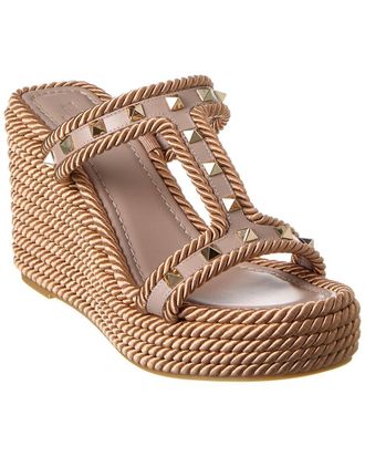 Valentino Rockstud 90 Leather & Rope Wedge Sandal