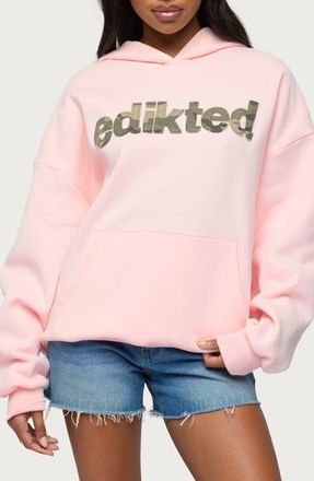Edikted Camo Cutie Logo Oversize Hoodie in Light-Pink at Nordstrom, Size X-Small