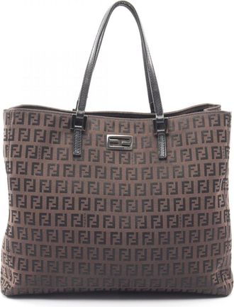 Fendi Black Gray Canvas Leather Handbag Tote Bag (Pre-Owned)
