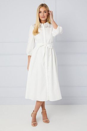 Wallis Womens Petite Occasion Cotton Cutwork Detail Shirt Dress - White - Size 10 UK