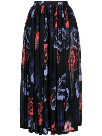 Ferragamo Midi-plooirok met bloemenprint - Zwart