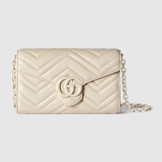 Gucci GG Marmont Wallet On Chain, White, Leather