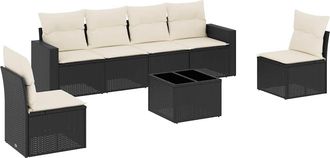 vidaXL Set De Comedor De Jard&iacute;n 7 Pzas Y Cojines Rat&aacute;n Sint&eacute;tico Negro Vidaxl