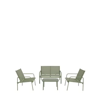 DRAWER Conjunto de jard&iacute;n: 1 sof&aacute;, 2 sillones, 1 mesa baja de metal - Verde