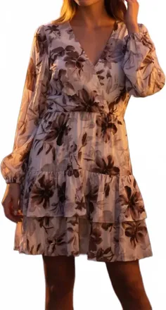 She + Sky Twist And Tier Print Mini Dress In Cream