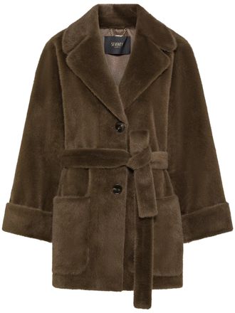 Seventy Plush Faux Fur Leather Belted Coat