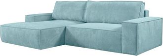 Vente-Unique Divano letto angolare in Velluto a coste Azzurro turchese - Angolo a sinistra - AMELIA di PASCAL MORABITO