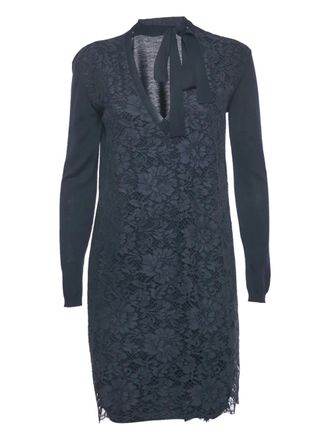 Valentino long-sleeve lace-insert dress - Blue