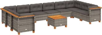 vidaXL Set De Sof&aacute;s De Jard&iacute;n 11 Pzas Y Cojines Rat&aacute;n Sint&eacute;tico Gris Vidaxl