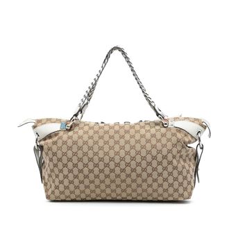 Gucci Tweedehands Medium Gg Canvas Bamboo Bar Tote