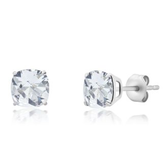MAX + STONE Sterling Silver 6MM Cushion Cut Checkerboard Gemstone Stud Earrings