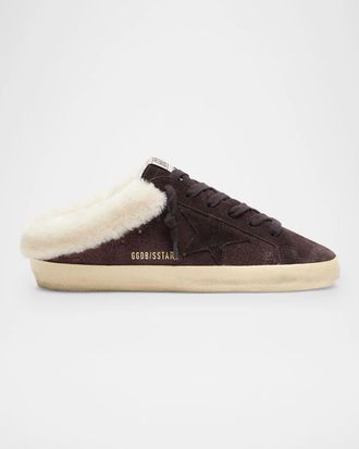 Golden Goose Super-Star Sabot Suede Shearling-Lined Slide Sneakers