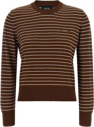 A.P.C. Gestreepte trui met ronde hals - Dames - Ronde hals truien - Beige - S - Katoen - Truien & Vesten