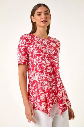 Roman Floral Print Hanky Hem Tunic Top