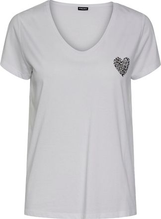 Pieces T-shirt met V-hals en motief vooraan
