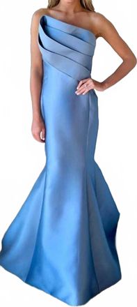 Nicole Bakti Strapless Mikado Asymmetric Mermaid Gown In Slate