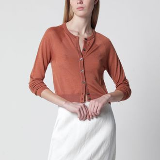 Roberto Collina Cardigan color mattone in cashmere e seta