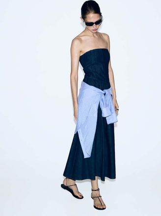 Mango Vestito denim senza spalline blu - Donna - XS - MANGO