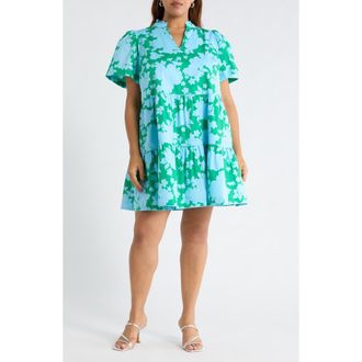 Sugarlips Candace Floral Tiered Cotton Dress in Blue-Kelly at Nordstrom, Size 2X