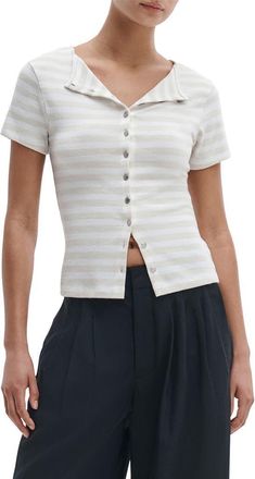 Rag & Bone The Knit Stripe Button-Up T-Shirt in Chalk Multi at Nordstrom, Size X-Small