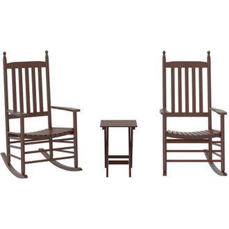 vidaXL Sillas Mecedoras 2 Uds Mesa Plegable Madera Maciza &Aacute;lamo Marr&oacute;n Vidaxl