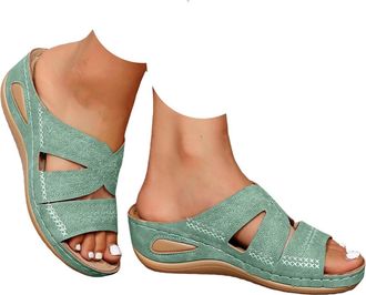 Generic Wedg Sandals for Women Summer Open Toe Dressy Slipper with Arch Support Solid Color Flat Wide Fit Sandals Breathable Casual Slip on Comfortable Beach 