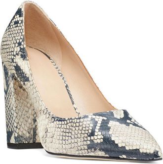 Generic Womens Pointed Toe Chunky Pumps, Fashion Leather Slip-On Court Shoes, Comfort Closed Toe Party Work Office Block Pumps Shoes,Snake Print,2.5 UK