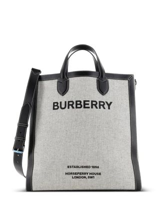 Burberry Kane Horseferry Print Canvas with Leather Tall tote bag - Black