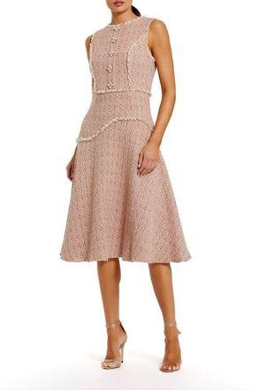 Mac Duggal Boucle Sleeveless Button Up Midi Dress in Blush Gold at Nordstrom, Size 10
