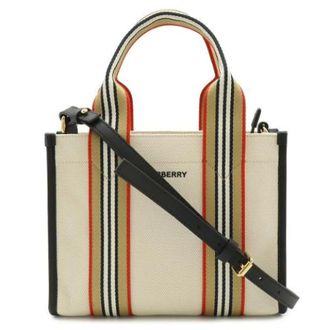 Burberry Pre-owned Small Icon Stripe Trim Cotton Canvas Tote Bag - unisex - Burberry Vintage - Vintage Cross Body Bags - Beige - ONE SIZE - Pre-owned