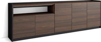 Skraut Home Skraut Home - Aparadores Para Sal&oacute;n, 260x37x80cm, 5 Puertas, Armario, Zapatero, Roble Oscuro Y Negro