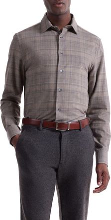 Bugatchi Julian Shaped Fit Plaid Cotton & Wool Button-Up Shirt in Walnut at Nordstrom, Size Xx-Large