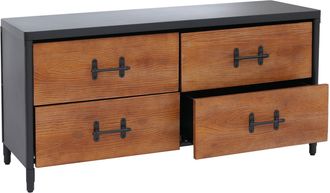 Hhg [nunca Usado] C&oacute;moda Hhg-976, Aparador, Armario, Con Cajones De Estilo Industrial, 60 X 120 X 40 Cm, Madera Marr&oacute;n, Metal Negro