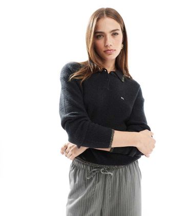 Tommy Jeans polo sweater in black with glitter details