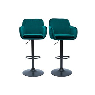 Miliboo Miliboo - Set De 2 Taburetes De Cocina Ajustables De Terciopelo Azul Petr&oacute;leo Y Metal Negro Amika