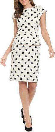 London Times Cap Sleeve Peplum Sheath Dress in Cream/Black at Nordstrom Rack, Size 16