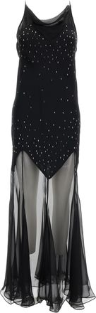 Paco Rabanne Black Rhinestone-Embellished Semi-Sheer Long Dress